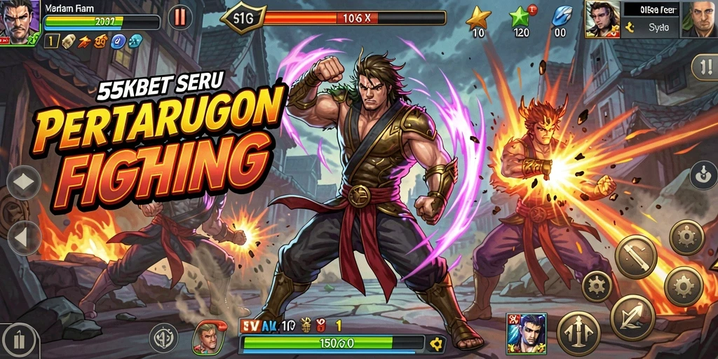 Tampilan gameplay pertarungan seru di 55KBET.