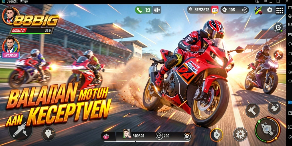 Tangkapan layar gameplay 88BIG menunjukkan aksi balapan motor yang mendebarkan.