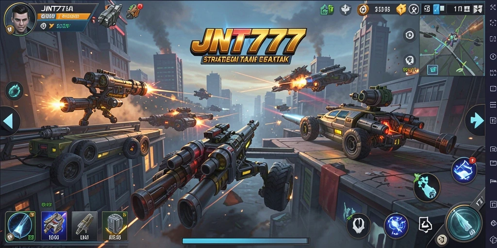 Screenshot JNT777 menampilkan aksi pertempuran strategi yang seru.