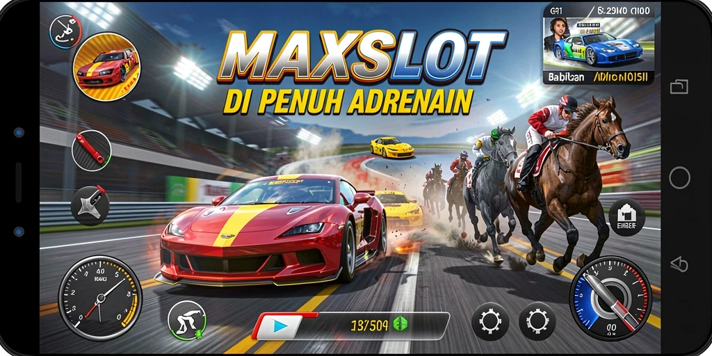 Screenshot gameplay <strong>MAXSLOT</strong> menampilkan aksi balapan yang memukau dan mendebarkan.