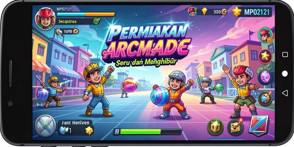 Screenshot MPO2121 menampilkan gameplay Arcade yang penuh aksi.